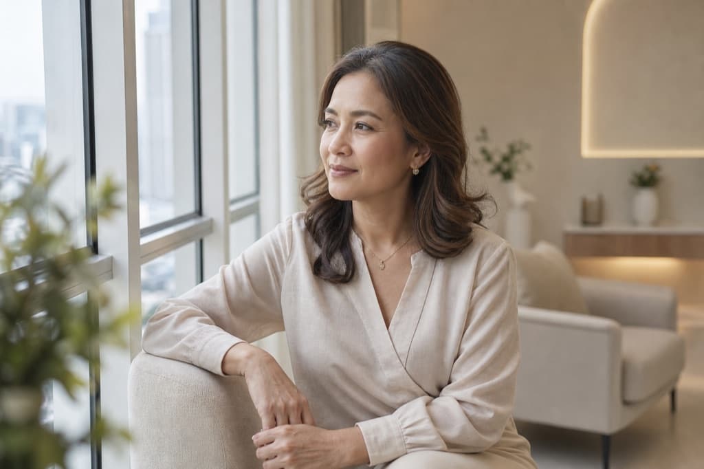 Branding-safe editorial image for Perimenopausal Skin Guide: varied visual style, cool ivory clinical atmosphere, no readable text